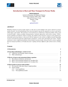 Introduction to Heat and Mass Transport in Porous Media