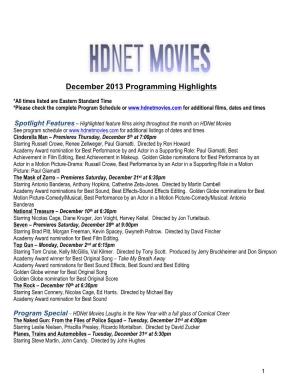 Hdnet Movies December 2013 Program Highlights