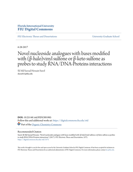 Novel Nucleoside Analogues with Bases Modified with (Β-Halo)Vinyl Sulfone Or Β-Keto Sulfone As Probes to Study RNA/DNA-Protein