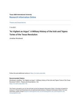 A Military History of the Irish and Tejano Tories of the Texas Revolution