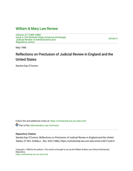 Reflections on Preclusion of Judicial Review in England and the United States