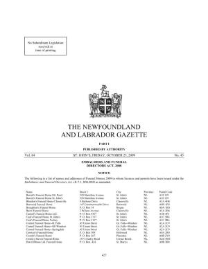 The Newfoundland and Labrador Gazette