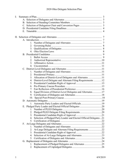 2020 Ohio Delegate Selection Plan 1 4/9/2019 I. Summary of Plan