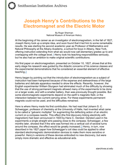 Joseph Henry's Contributions to the Electromagnet and the Electric Motor