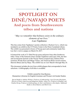 SPOTLIGHT on DINÉ/NAVAJO POETS and Poets from Southwestern Tribes and Nations
