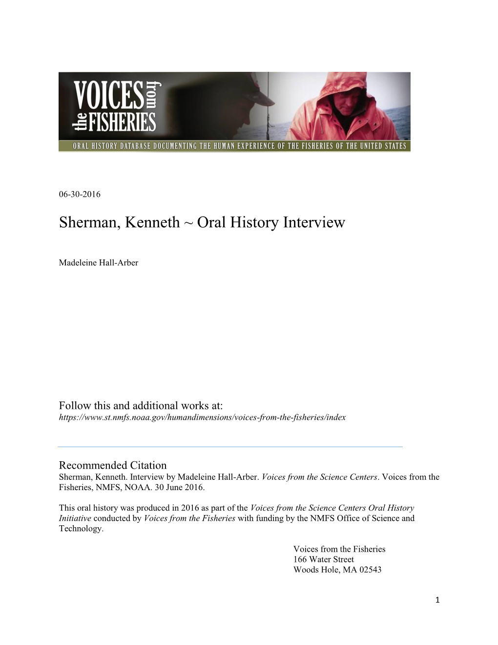 Sherman, Kenneth ~ Oral History Interview