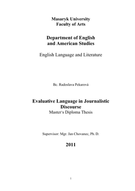 Department of English and American Studies Evaluative Language In