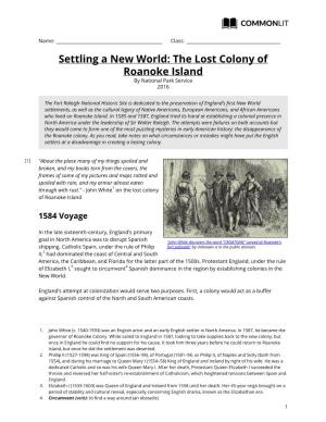 Commonlit | Settling a New World: the Lost Colony of Roanoke Island