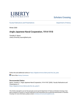 Anglo-Japanese Naval Cooperation, 1914-1918