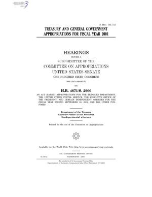 Treasury and General Government Appropriations for Fiscal Year 2001