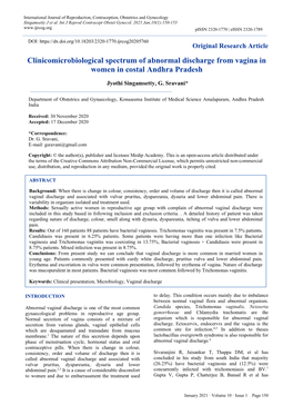 Clinicomicrobiological Spectrum of Abnormal Discharge from Vagina in Women in Costal Andhra Pradesh