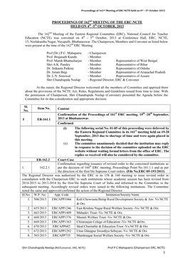 1 PROCEEDINGS of 162Nd MEETING of the ERC-NCTE