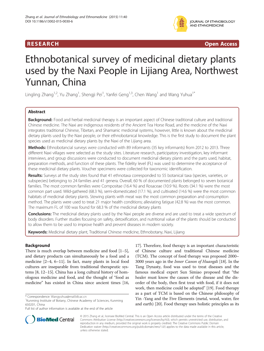 Ethnobotanical Survey of Medicinal Dietary Plants Used by the Naxi