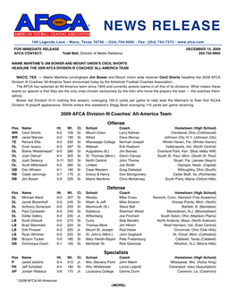2009 American Football Coaches Association Division III All-America