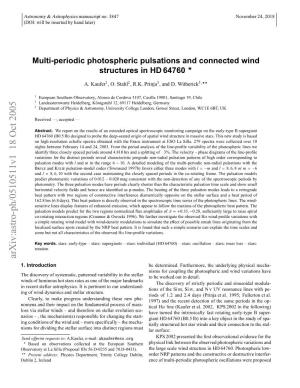 Multi-Periodic Photospheric Pulsations and Connected Wind Structures in HD64760
