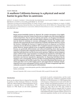 A Southern California Freeway Is a Physical and Social Barrier to Gene Flow in Carnivores