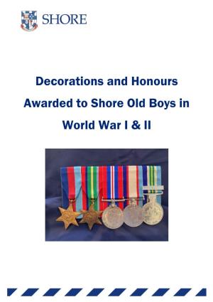 Decorations and Honours Awarded to Shore Old Boys in World War I & II