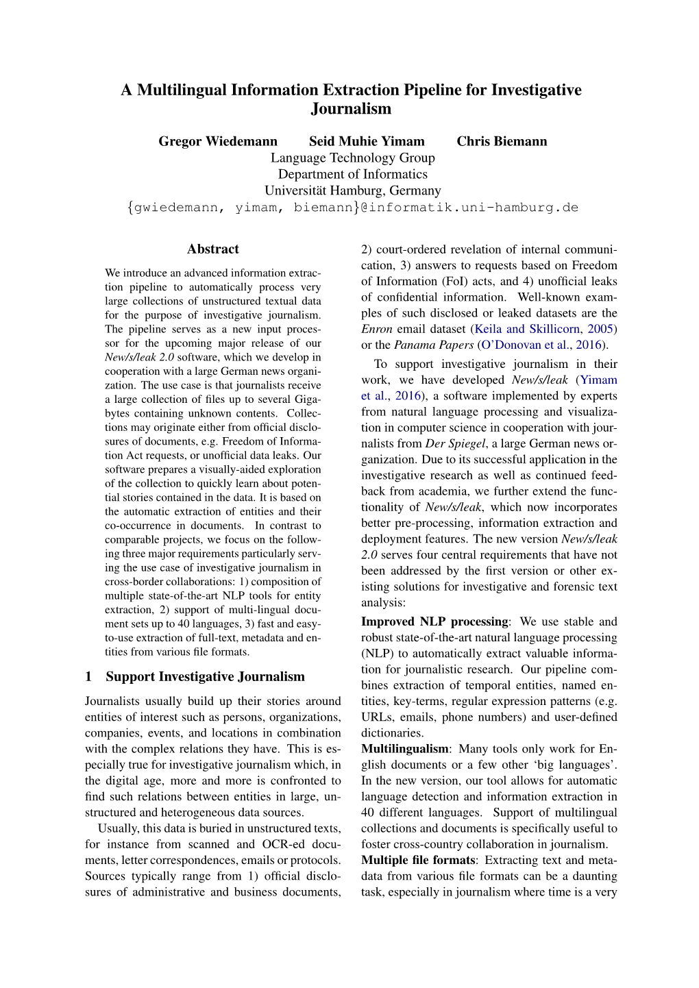 A Multilingual Information Extraction Pipeline for Investigative Journalism