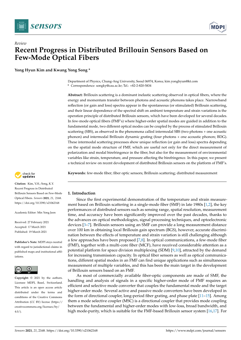 Recent Progress in Distributed Brillouin Sensors Based on Few-Mode Optical Fibers