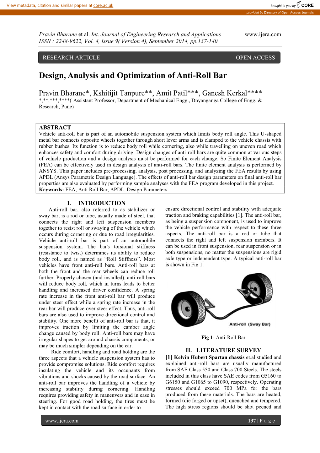 Design, Analysis and Optimization of Anti-Roll Bar