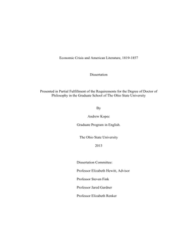 Economic Crisis and American Literature, 1819-1857 Dissertation