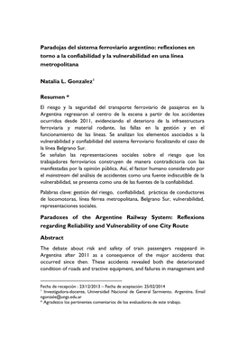 Revista Del Centro De Estudios De Sociología Del Trabajo Nº6/2014 Paradojas Del Sistema Ferroviario Argentino (Pp