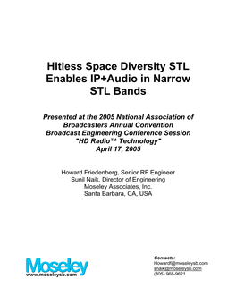 Hitless Space Diversity STL Enables IP+Audio in Narrow STL Bands