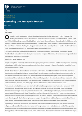 Assessing the Annapolis Process | the Washington Institute