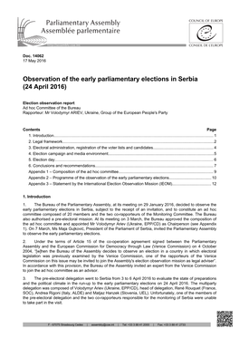 Observation of the Early Parliamentary Elections in Serbia (24 April 2016)