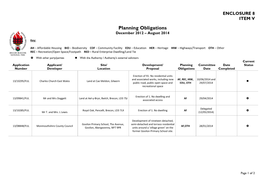 Planning Obligations December 2012 – August 2014