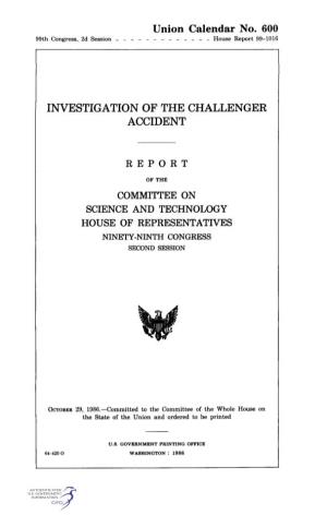 Investigation of the Challenger Accident