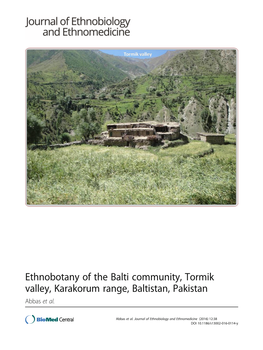 Ethnobotany of the Balti Community, Tormik Valley, Karakorum Range, Baltistan, Pakistan Abbas Et Al