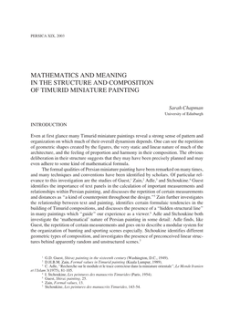 Mathematics and Meaning in the Structure and Composition of Timurid Miniature Painting