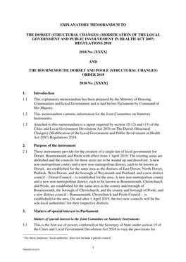 The Dorset (Structural Changes) (Modification of the Local Government and Public Involvement in Health Act 2007) Regulations 2018