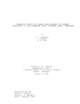 Cumulative Effects of Logging Road Sediment on Salmonid Populations in the Clearwater River, Jefferson County, Washington1