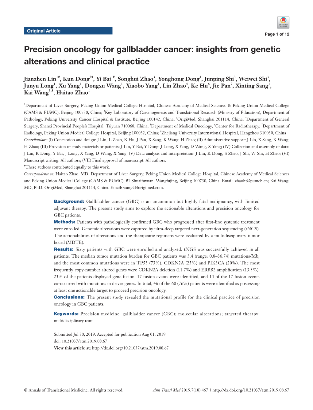 Precision Oncology for Gallbladder Cancer: Insights from Genetic Alterations and Clinical Practice