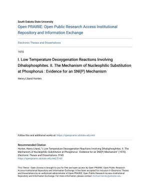 I. Low Temperature Deoxygenation Reactions Involving Dihalophosphites