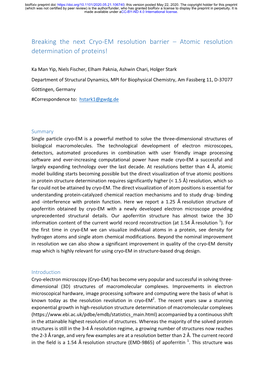 Breaking the Next Cryo-EM Resolution Barrier – Atomic Resolution Determination of Proteins!