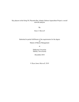 Key Players in the Grieg NL Placentia Bay Atlantic Salmon Aquaculture Project: a Social Network Analysis