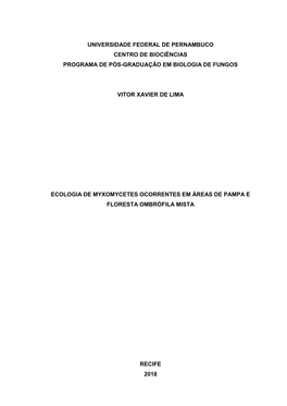 Universidade Federal De Pernambuco Centro De Biociências Programa De Pós-Graduação Em Biologia De Fungos