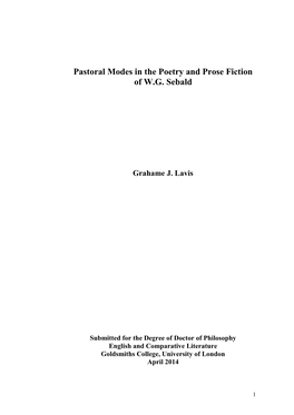 Pastoral Modes in the Poetry and Prose Fiction of W.G