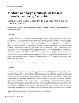 Medium and Large Mammals of the Mid Planas River Basin, Colombia Mamíferos Medianos Y Grandes De La Cuenca Media Del Río Planas, Colombia