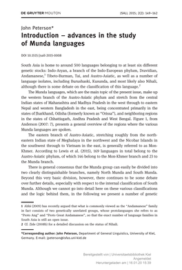 Advances in the Study of Munda Languages