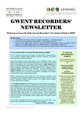 Gwent Recorders' Newsletter No. 11 [October 2007]
