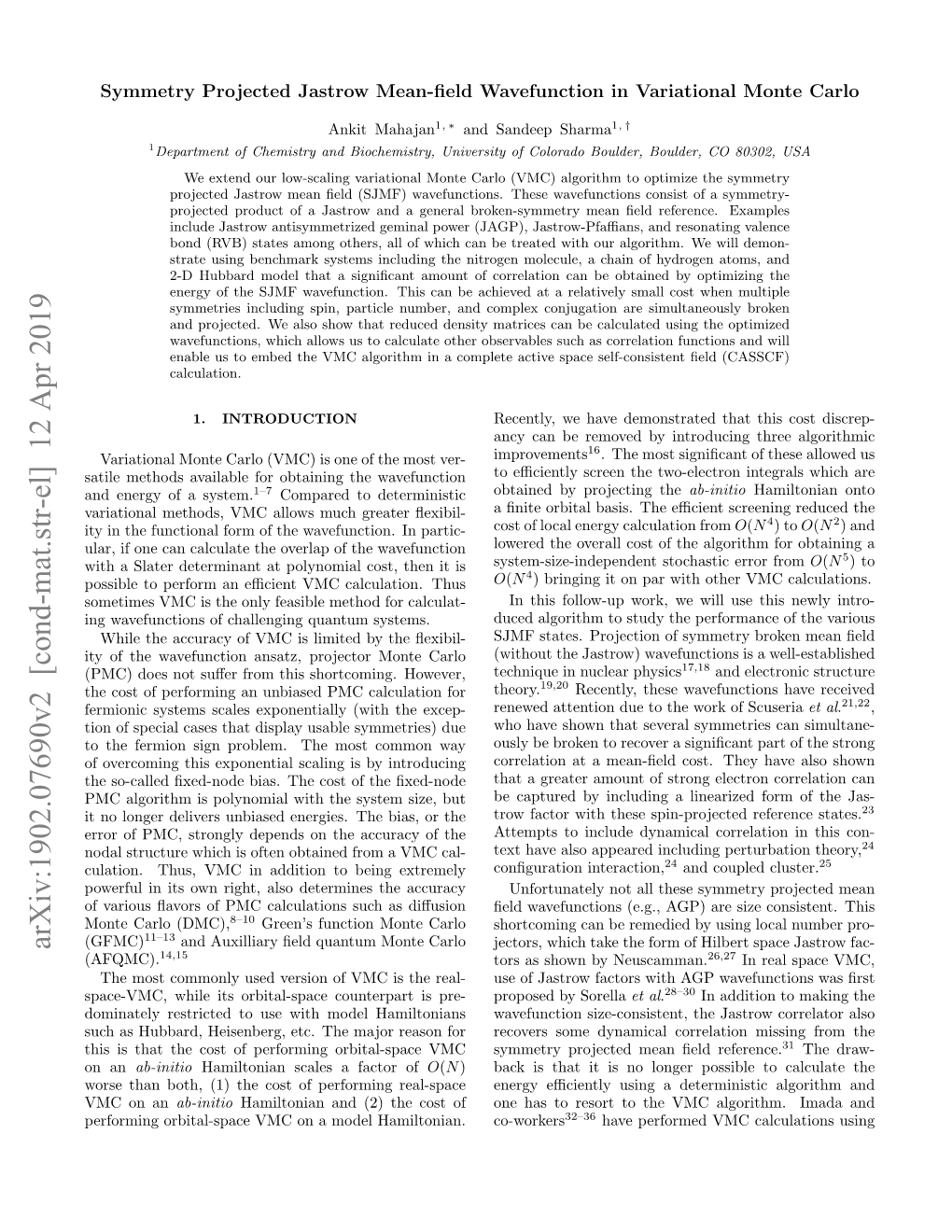 Arxiv:1902.07690V2 [Cond-Mat.Str-El] 12 Apr 2019