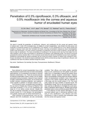 Penetration of 0.3% Ciprofloxacin, 0.3% Ofloxacin, and 0.5