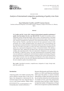 Analysis of International Competitive Positioning of Quality Wine from Spain