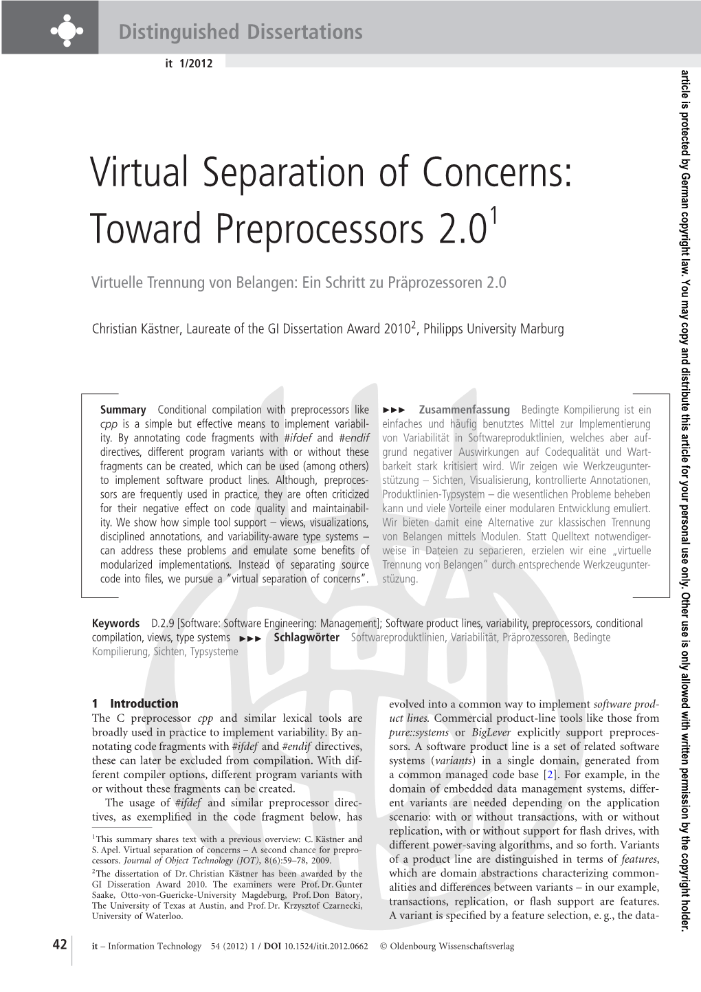 Virtual Separation of Concerns: Toward Preprocessors