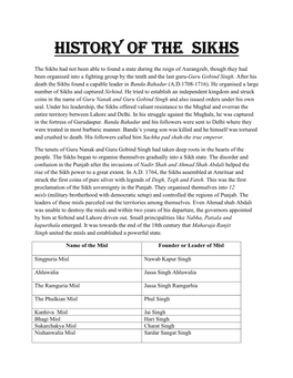 History of the SIKHS