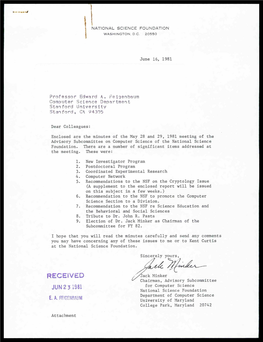 RECEIVED Jack Minker Advisory Subcommittee JUN 2 3 1981 for Computer Science National Science Foundation Department of Computer Science E